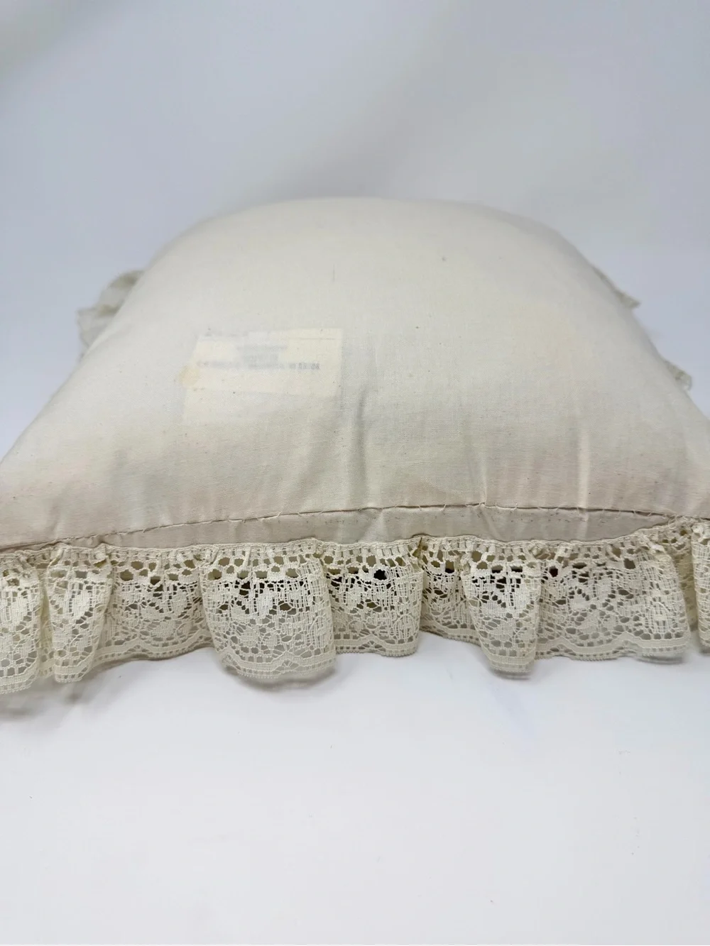 Vintage ‘Home Sweet Home' Candlewick Pillow Lace Ruffle Pillow - Cream